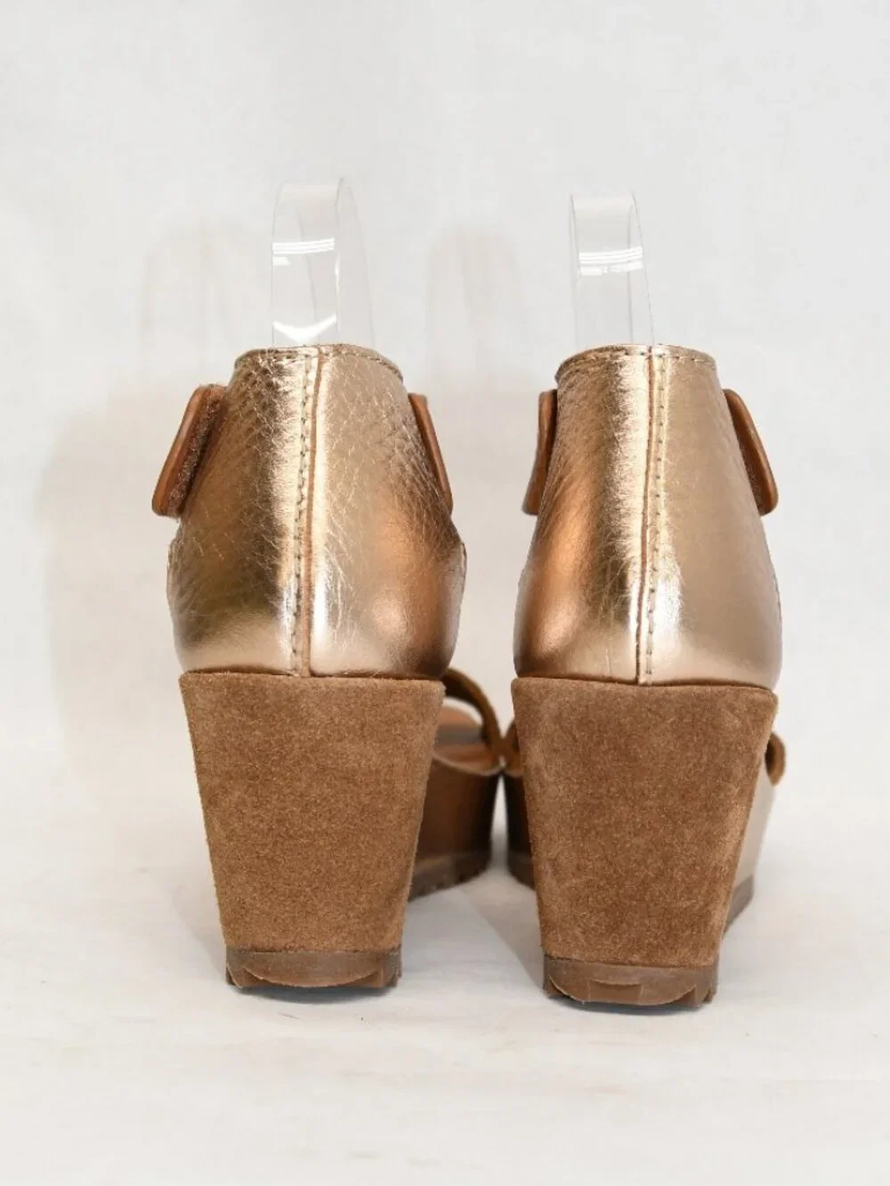 $650 Pedro Garcia fidelia wedge sandals METALLIC BROWN LEATHER SAWTOOTH 38 (DD2)